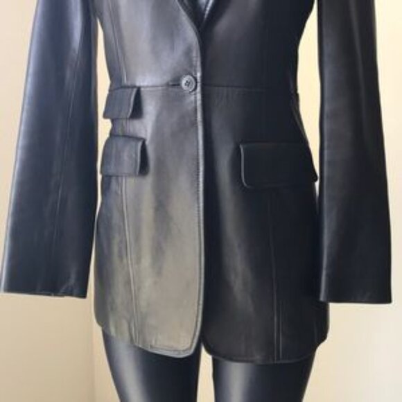 Vintage Searle Collection black leather blazer size 4 - Picture 3 of 8